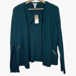 NWT Chico's Size 1 (M/8) Long Sleeve Knit Anya Zip Cardigan in Goddess Green